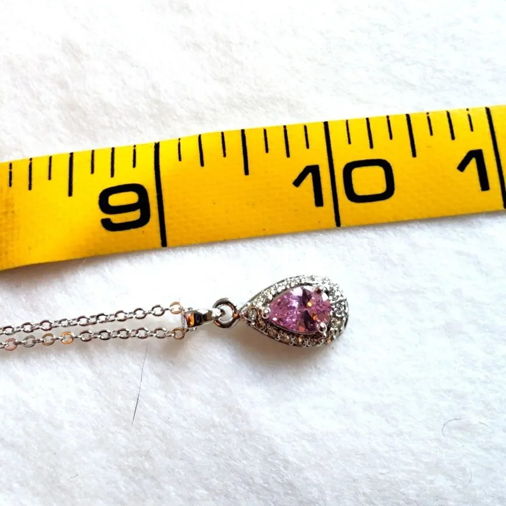 Pink sapphire and CZ pear shaped necklace, earrings and Ring, NEW